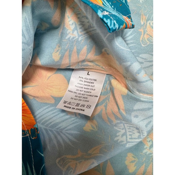 Whataburger Mens Floral Tropical Pearl Snap Shirt Blue size Large Short Sleeve - Picture 6 of 16